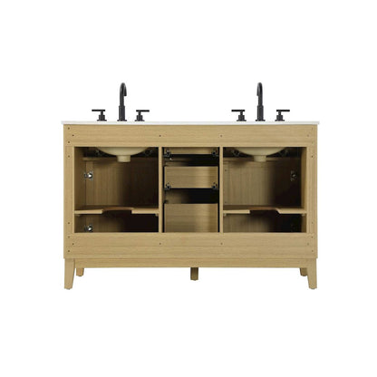 54 inch Double Bathroom Vanity in Honey Brown