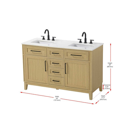 54 inch Double Bathroom Vanity in Honey Brown