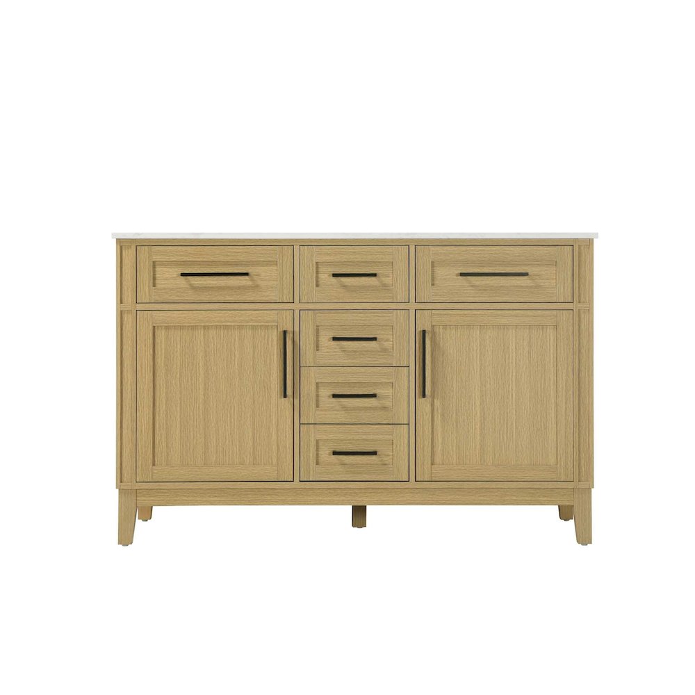 54 inch Double Bathroom Vanity in Honey Brown