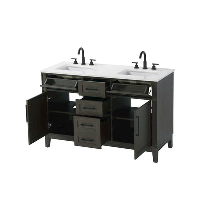 54 inch Double Bathroom Vanity in Mocha Brown