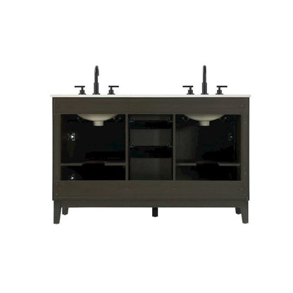 54 inch Double Bathroom Vanity in Mocha Brown