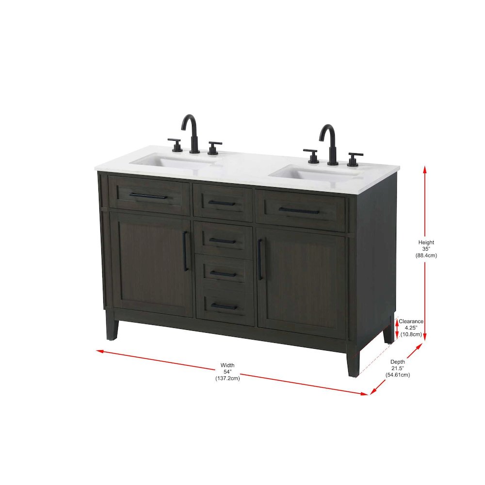 54 inch Double Bathroom Vanity in Mocha Brown