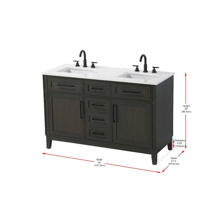 54 inch Double Bathroom Vanity in Mocha Brown