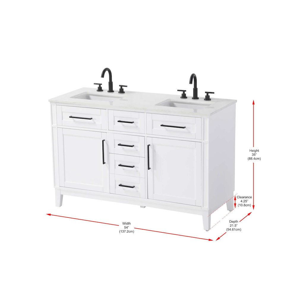 54 inch Double Bathroom Vanity in White