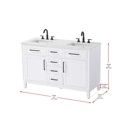 54 inch Double Bathroom Vanity in White