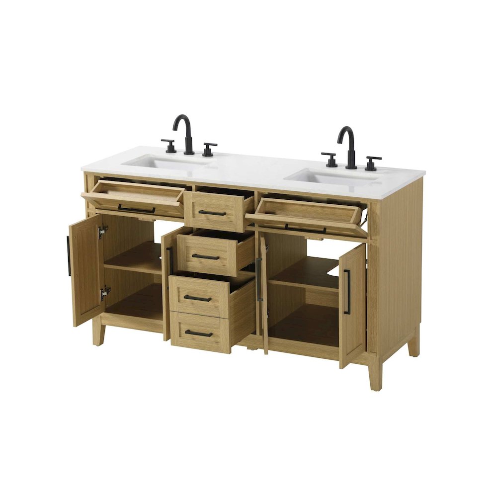 60 inch Double Bathroom Vanity in Honey Brown