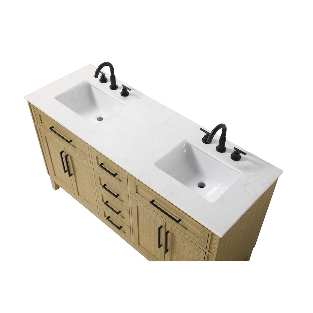 60 inch Double Bathroom Vanity in Honey Brown