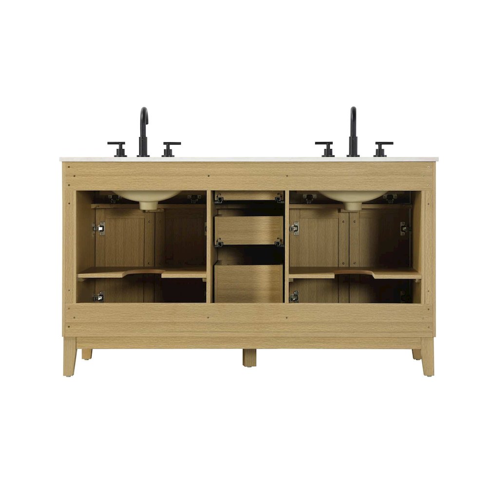 60 inch Double Bathroom Vanity in Honey Brown