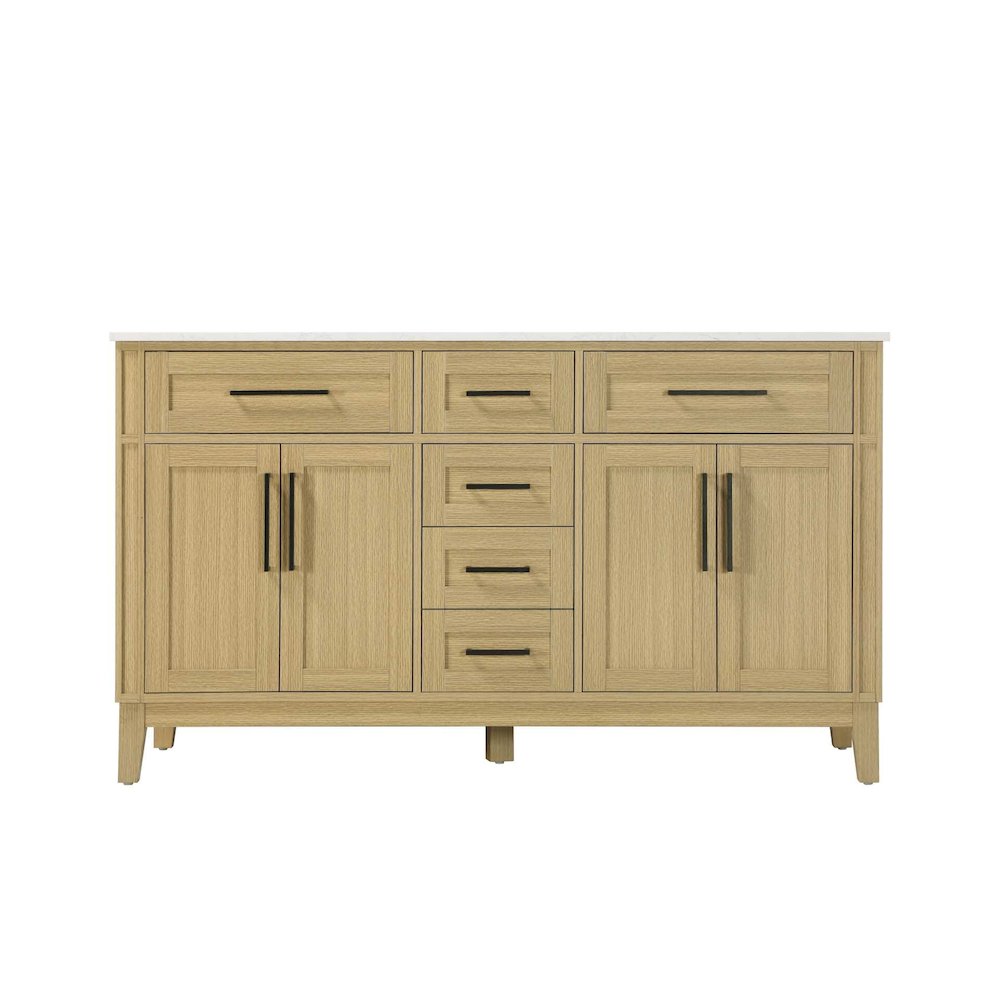60 inch Double Bathroom Vanity in Honey Brown