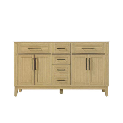 60 inch Double Bathroom Vanity in Honey Brown