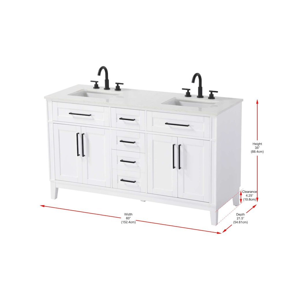 60 inch Double Bathroom Vanity in White