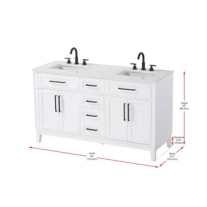 60 inch Double Bathroom Vanity in White