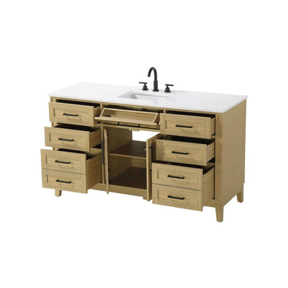 60 inch Single Bathroom Vanity in Honey Brown