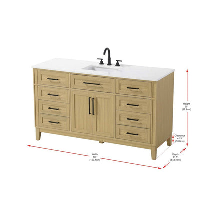 60 inch Single Bathroom Vanity in Honey Brown