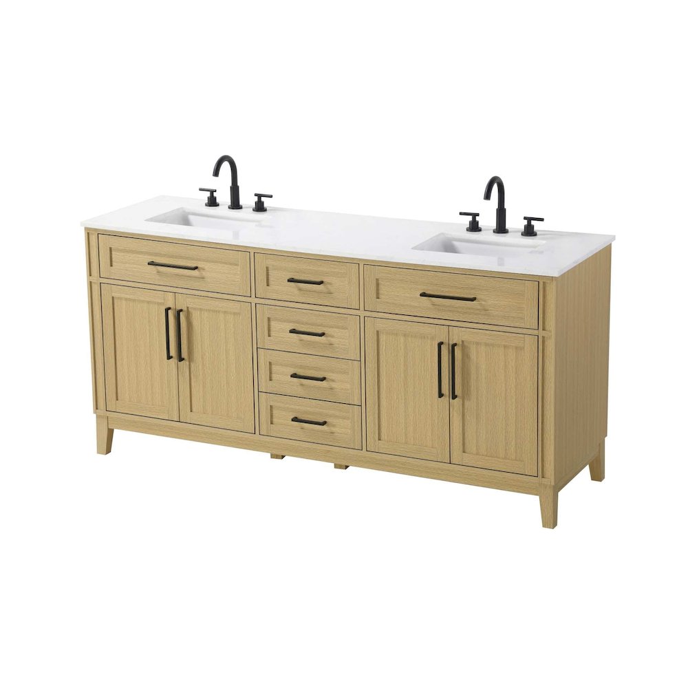 72 inch Double Bathroom Vanity in Honey Brown