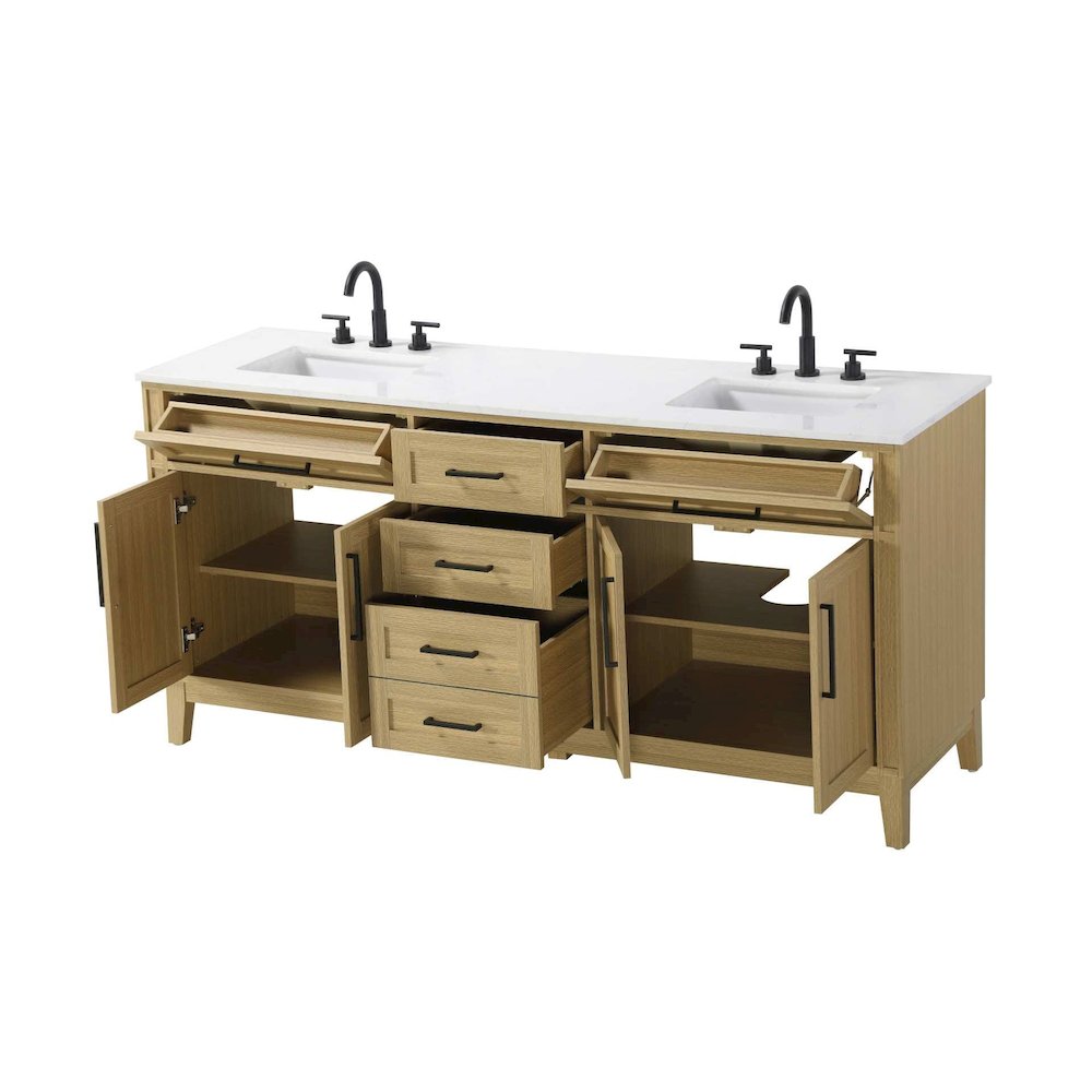 72 inch Double Bathroom Vanity in Honey Brown