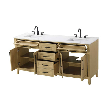 72 inch Double Bathroom Vanity in Honey Brown