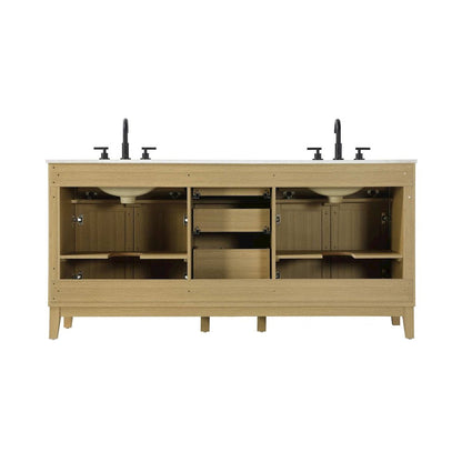 72 inch Double Bathroom Vanity in Honey Brown