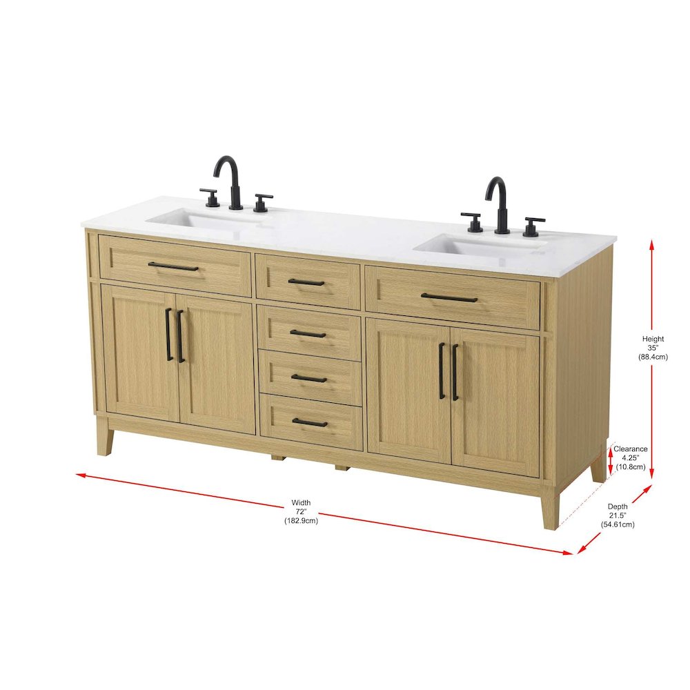 72 inch Double Bathroom Vanity in Honey Brown