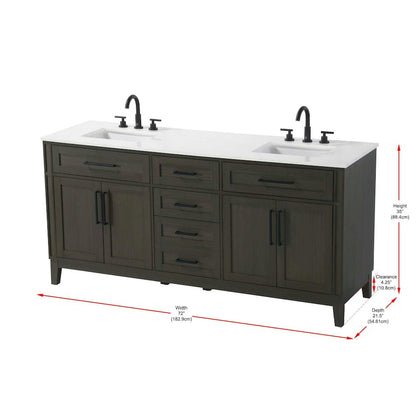 72 inch Double Bathroom Vanity in Mocha Brown