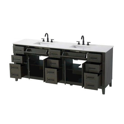 84 inch Double Bathroom Vanity in Mocha Brown