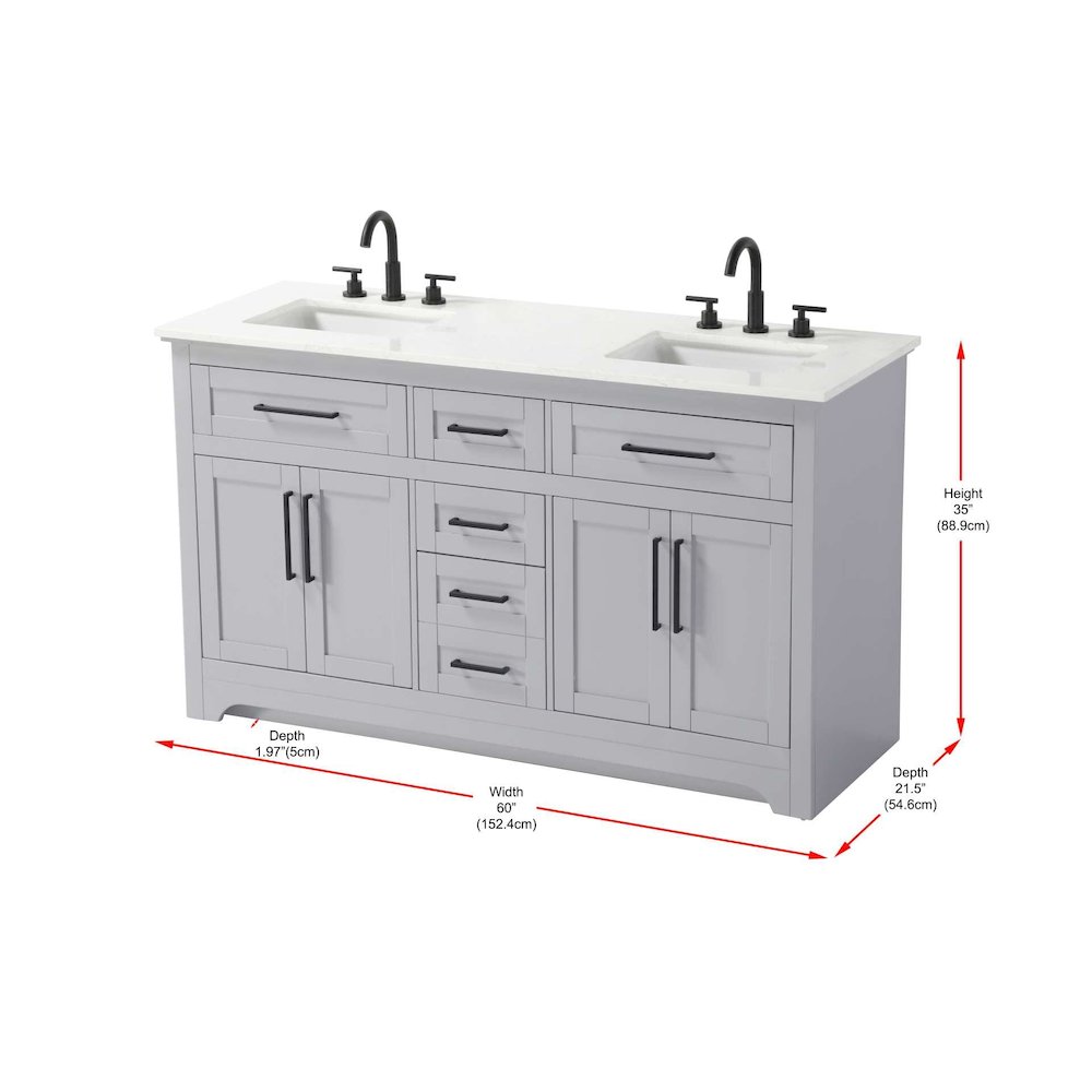 60 inch Double Bathroom Vanity in Grey