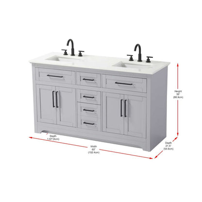 60 inch Double Bathroom Vanity in Grey