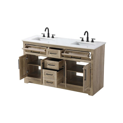 60 inch Double Bathroom Vanity in Natural oak