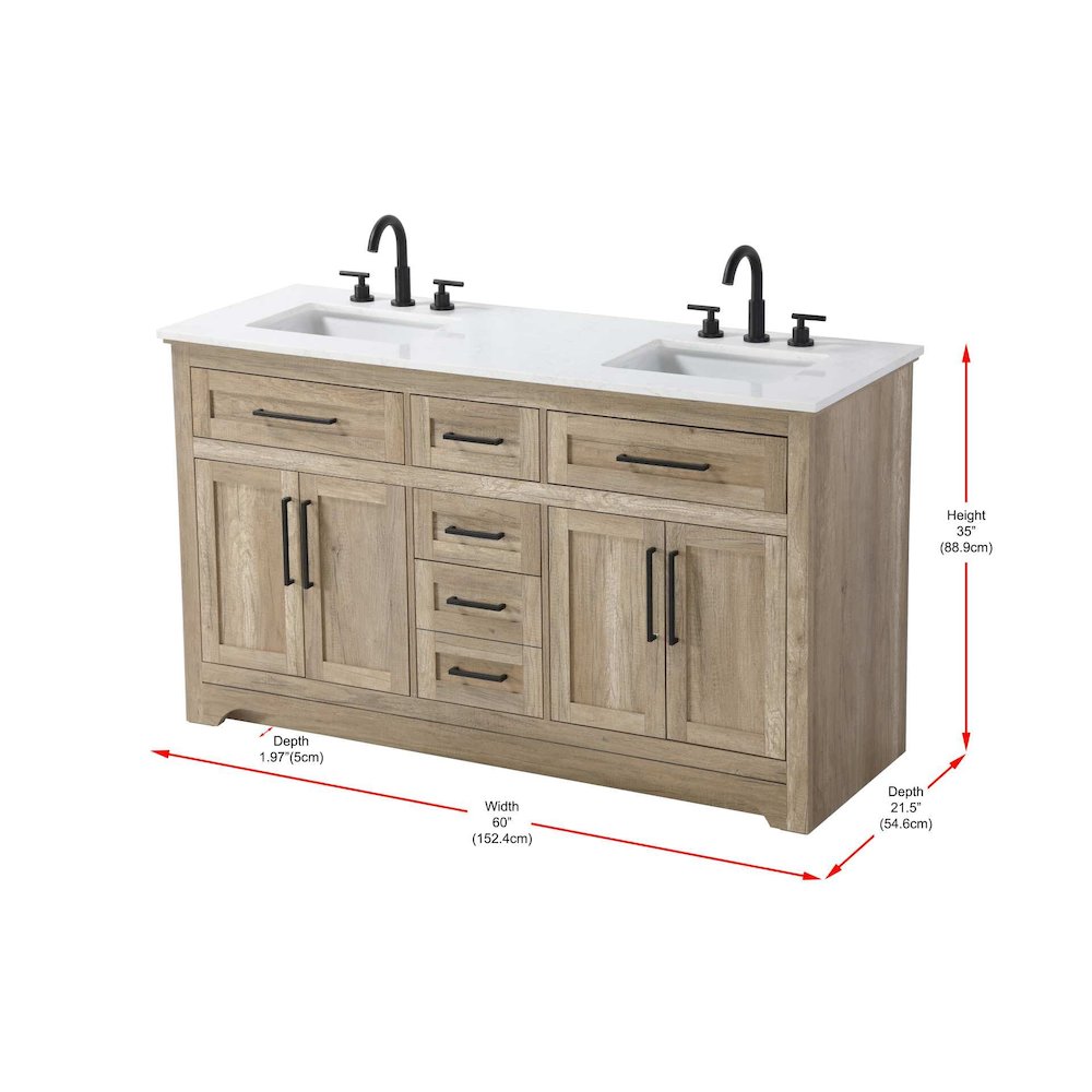 60 inch Double Bathroom Vanity in Natural oak