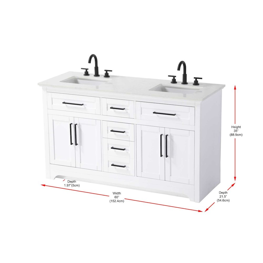 60 inch Double Bathroom Vanity in White