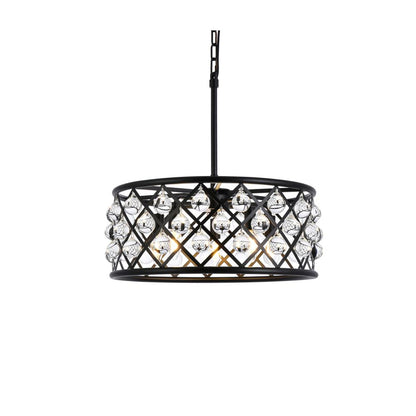 Madison 5 light Matte Black Pendant Clear Royal Cut Crystal