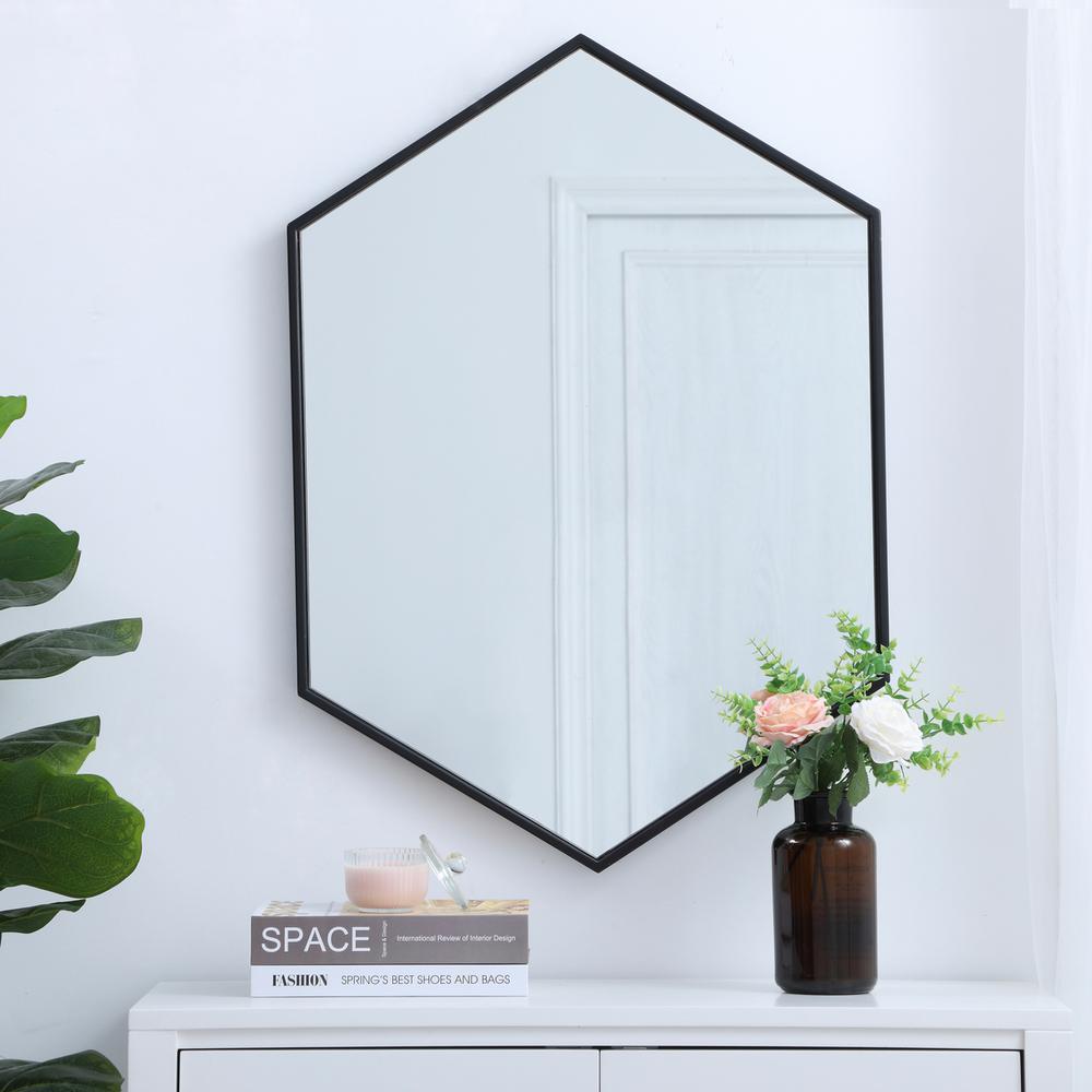 Metal frame hexagon mirror 24 inch in Black