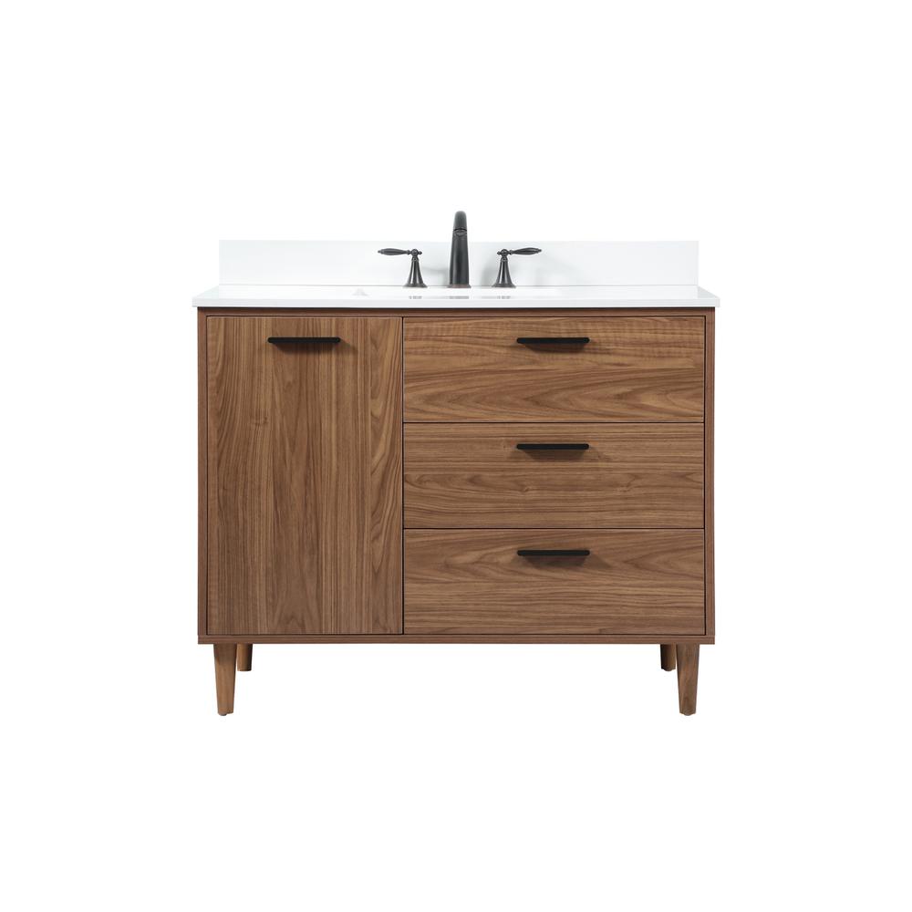 42 inch Single bathroom vanity in walnut brown with backsplash