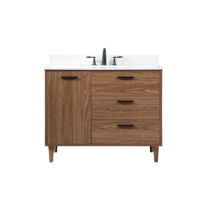 42 inch Single bathroom vanity in walnut brown with backsplash