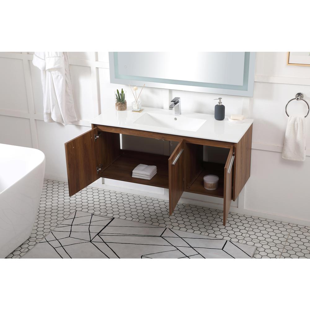 48 inch  Single Bathroom Floating Vanity in Walnut Brown
