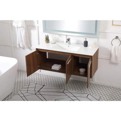 48 inch  Single Bathroom Floating Vanity in Walnut Brown