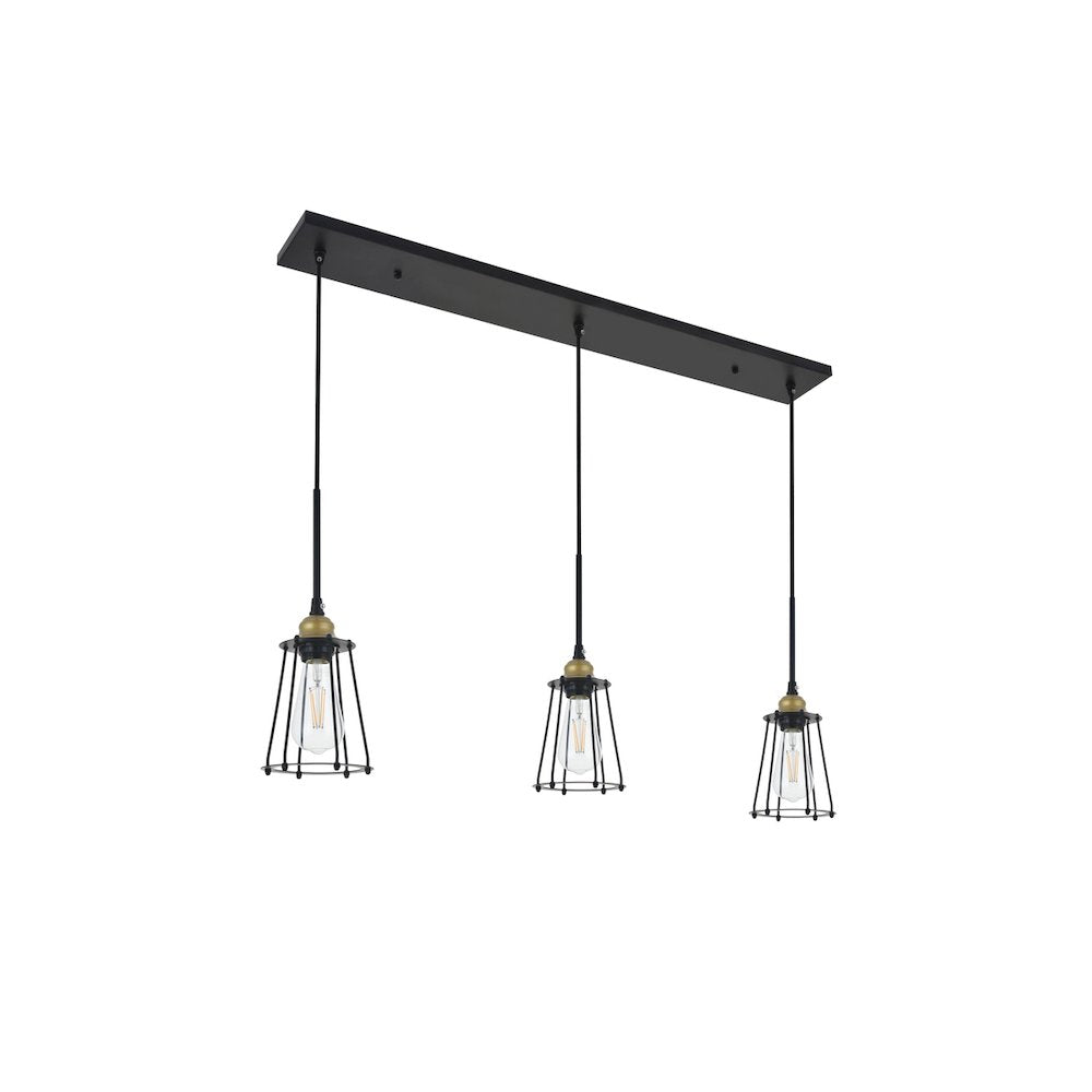 Auspice 3 Light Brass And Black Pendant