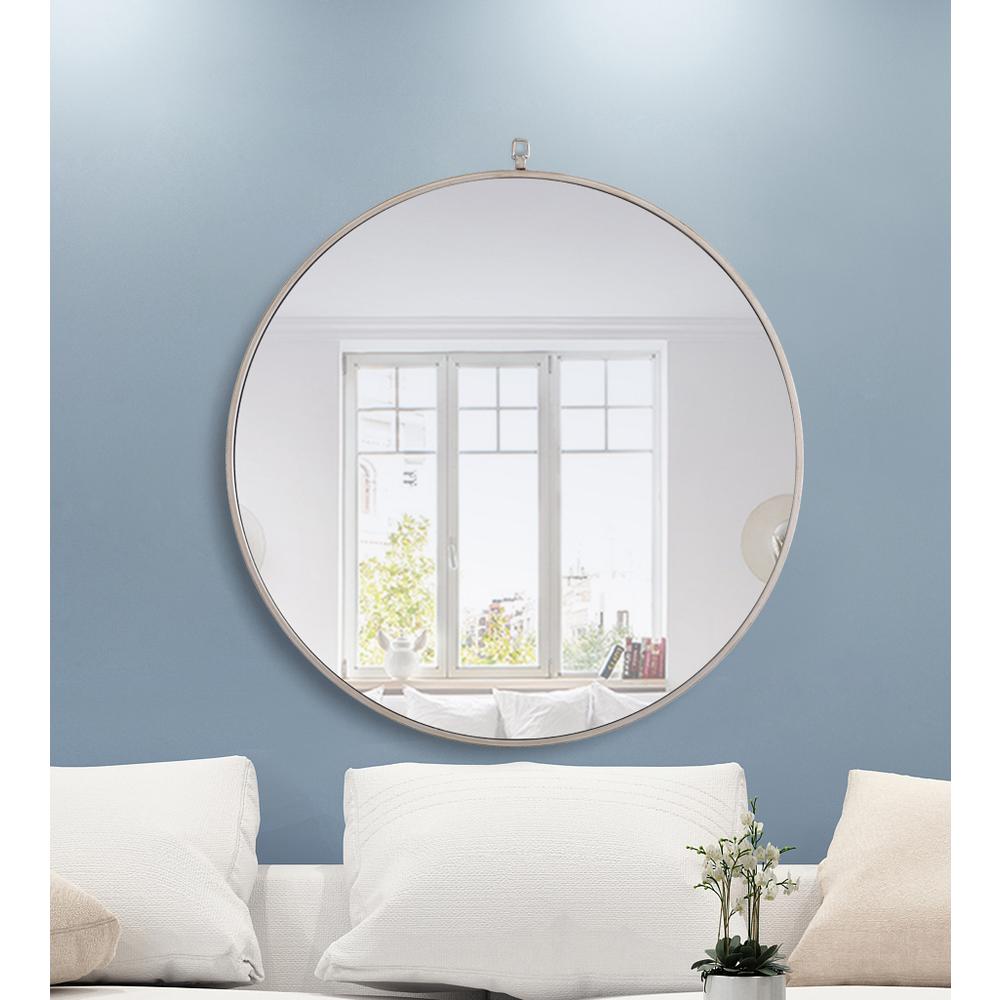 Metal frame Round Mirror with decorative hook 32 inch Silver finish