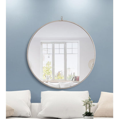 Metal frame Round Mirror with decorative hook 32 inch Silver finish