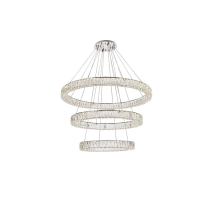 Monroe 41 inch LED triple ring chandelier in chrome