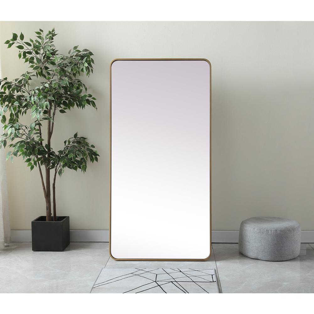 Soft Corner Metal Rectangle Full Length Mirror 30x60 Inch in Brass