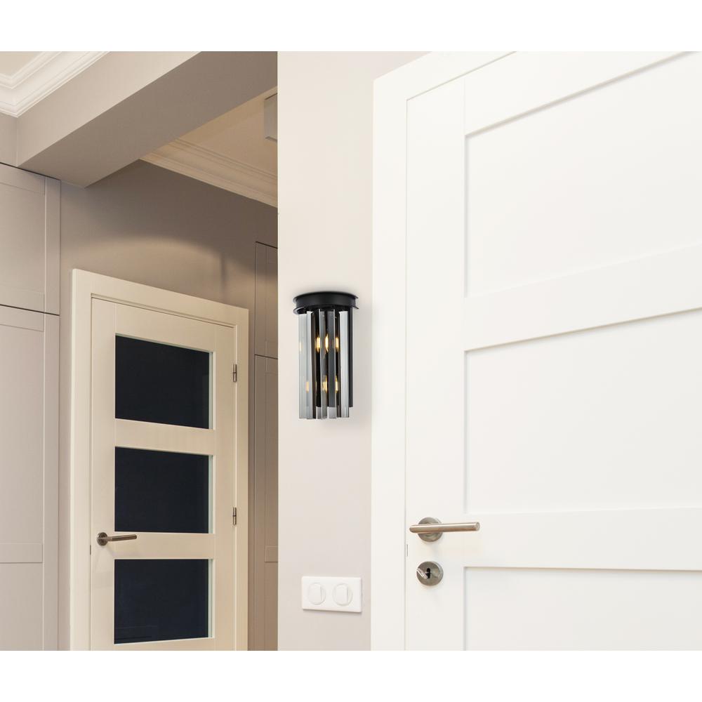 Sydney 2 light Matte Black Wall Sconce Silver Shade (Grey) Royal Cut Crystal