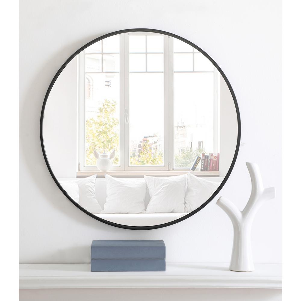 Metal frame Round Mirror 28 inch Black finish
