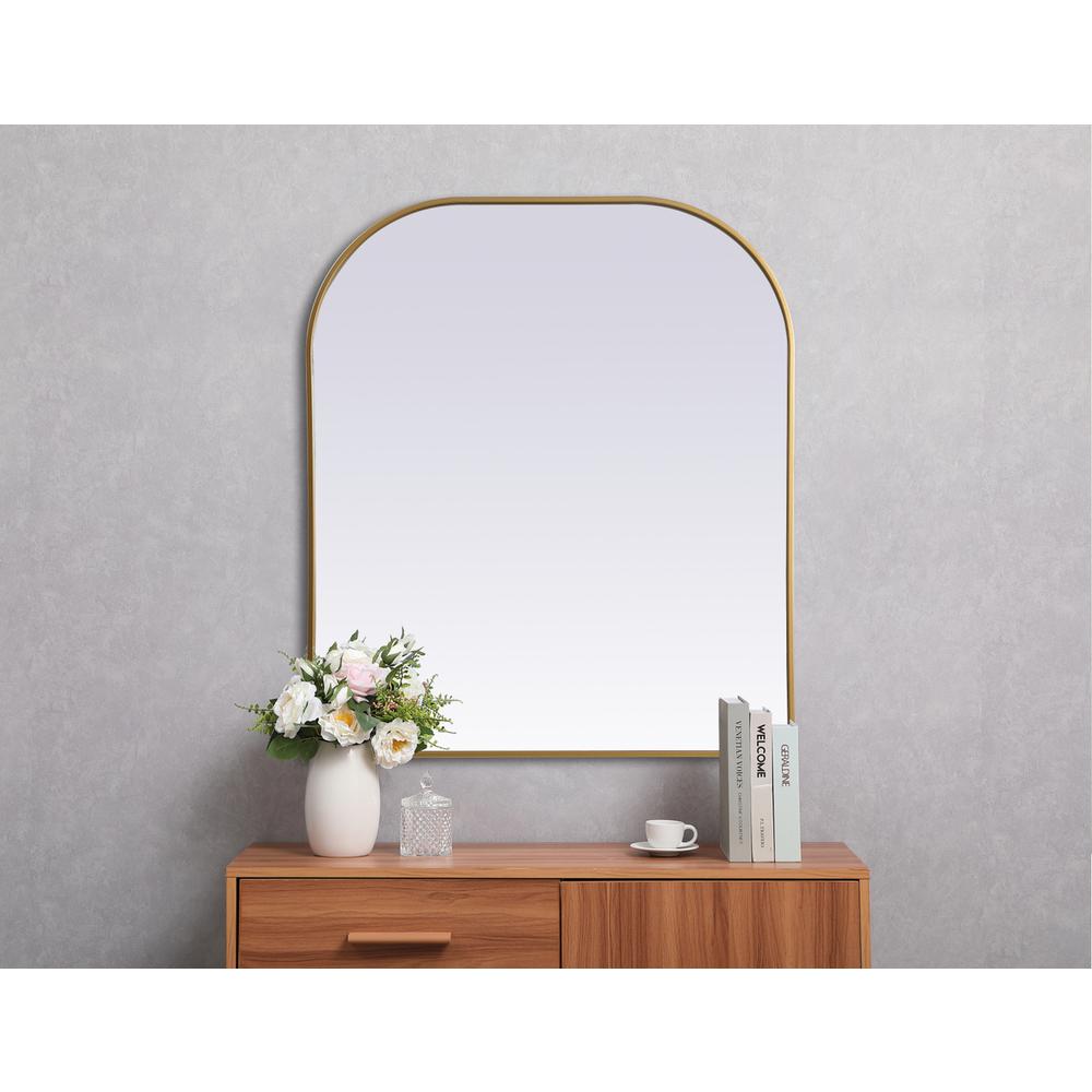 Metal Frame Arch Mirror 36x42 Inch in Brass