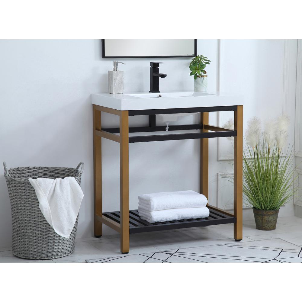 30 inch Single Bathroom Metal Vanity in Golden Black