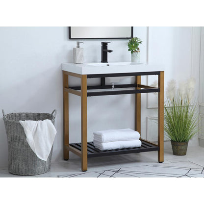 30 inch Single Bathroom Metal Vanity in Golden Black