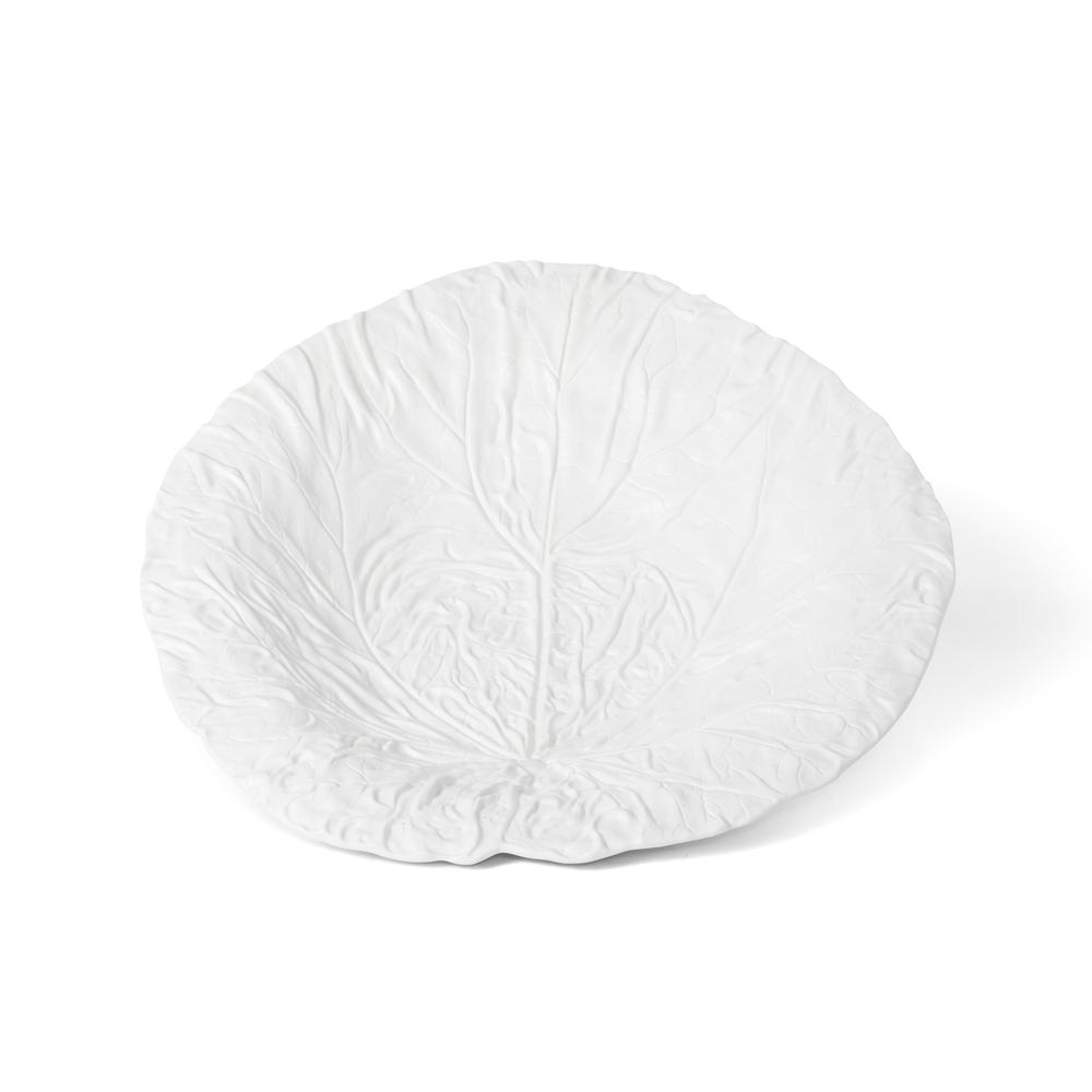 White Cabbage Leaf Ceramic Serving Platter, 20in Dia.