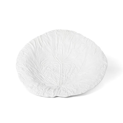 White Cabbage Leaf Ceramic Serving Platter, 20in Dia.