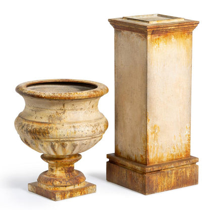 Large Metal Portico Urn w/ Tall Pedestal