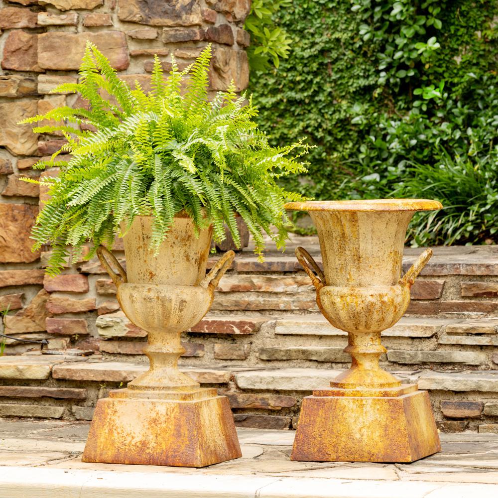 Fluted Metal Urn w/ Pedestal, Large